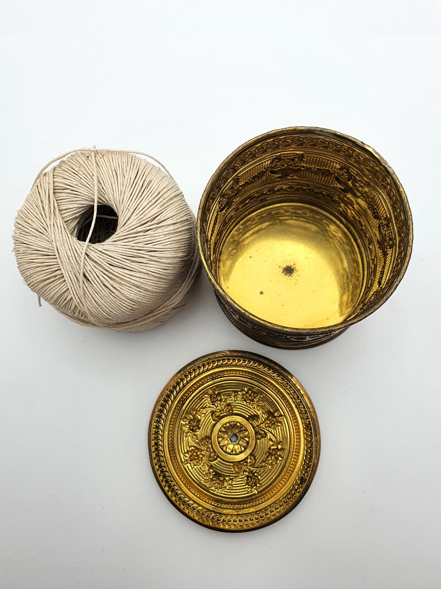 Good Victorian Embossed Brass String Box - circa 1880