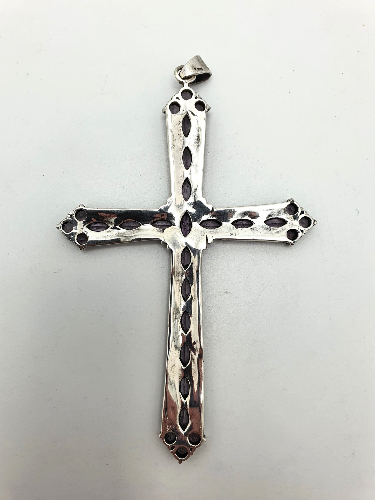 Splendid Amethyst and Marcasite Silver Cross Pendant - circa 1960