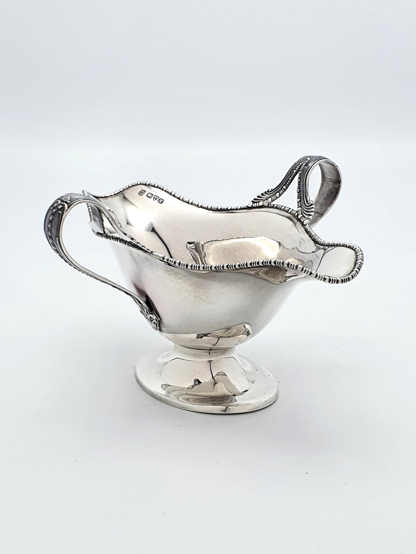 Handsome Antique Ewardian Solid Silver Sauce Boat - Chester 1908