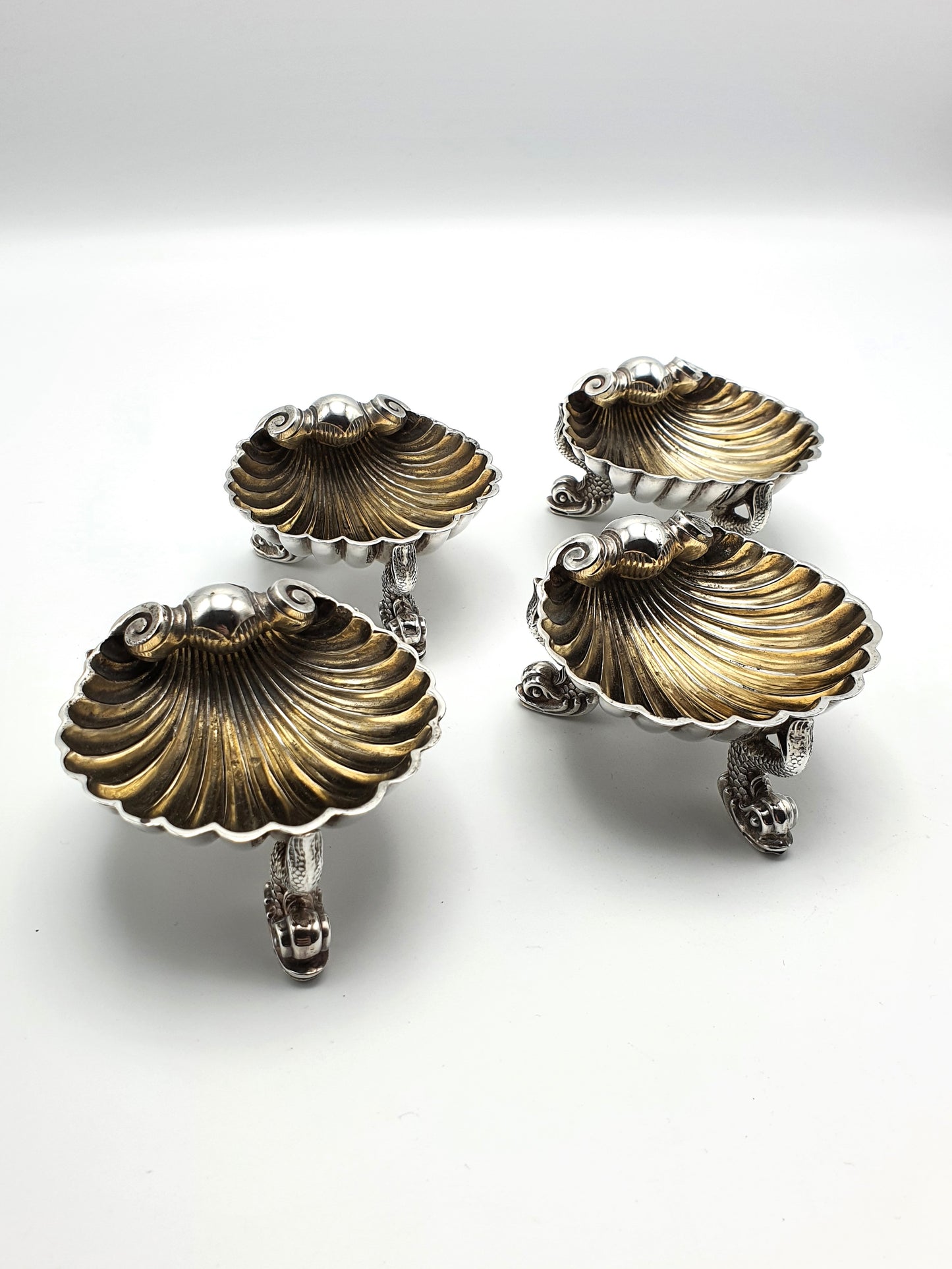 Stylish Set of Four Antique Victorian Silver Shell Salts - London 1869