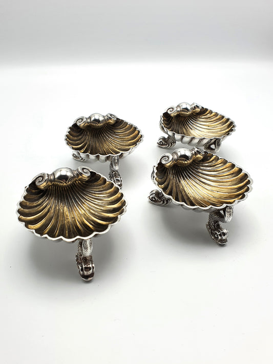 Stylish Set of Four Antique Victorian Silver Shell Salts - London 1869