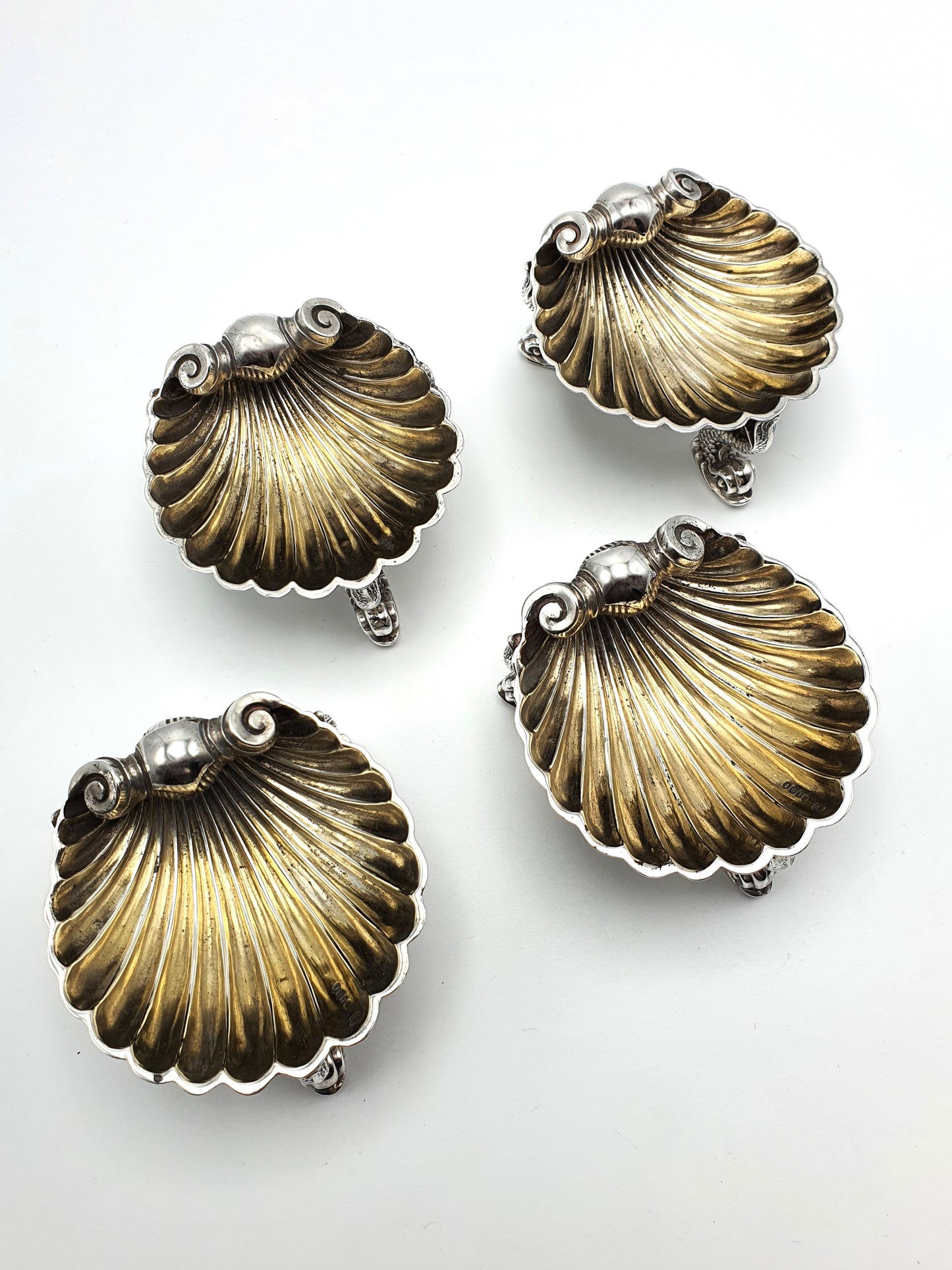 Stylish Set of Four Antique Victorian Silver Shell Salts - London 1869