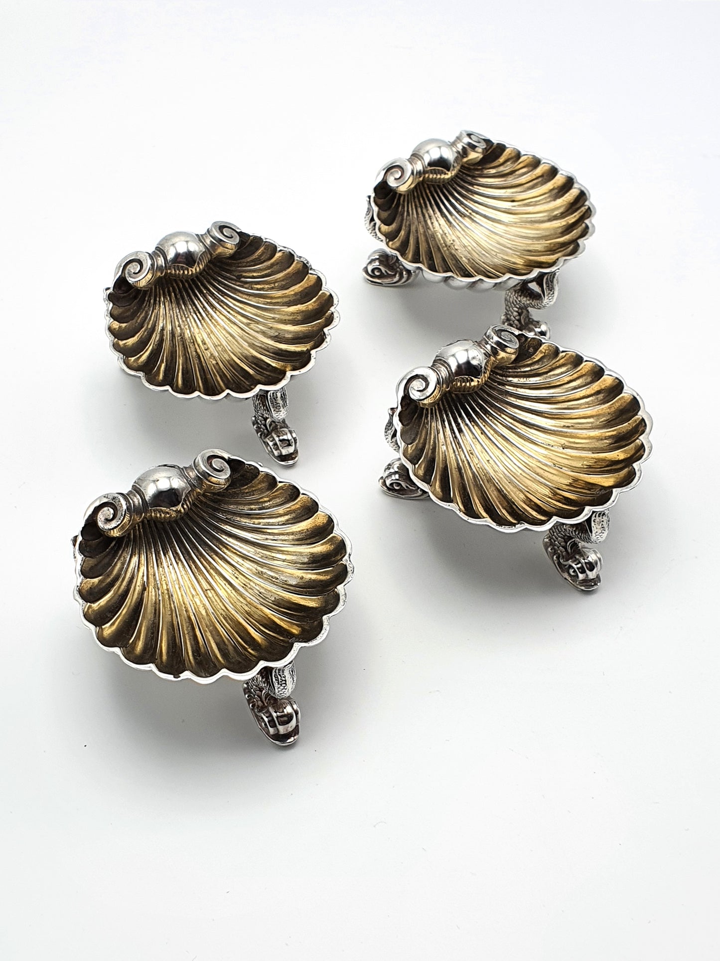 Stylish Set of Four Antique Victorian Silver Shell Salts - London 1869