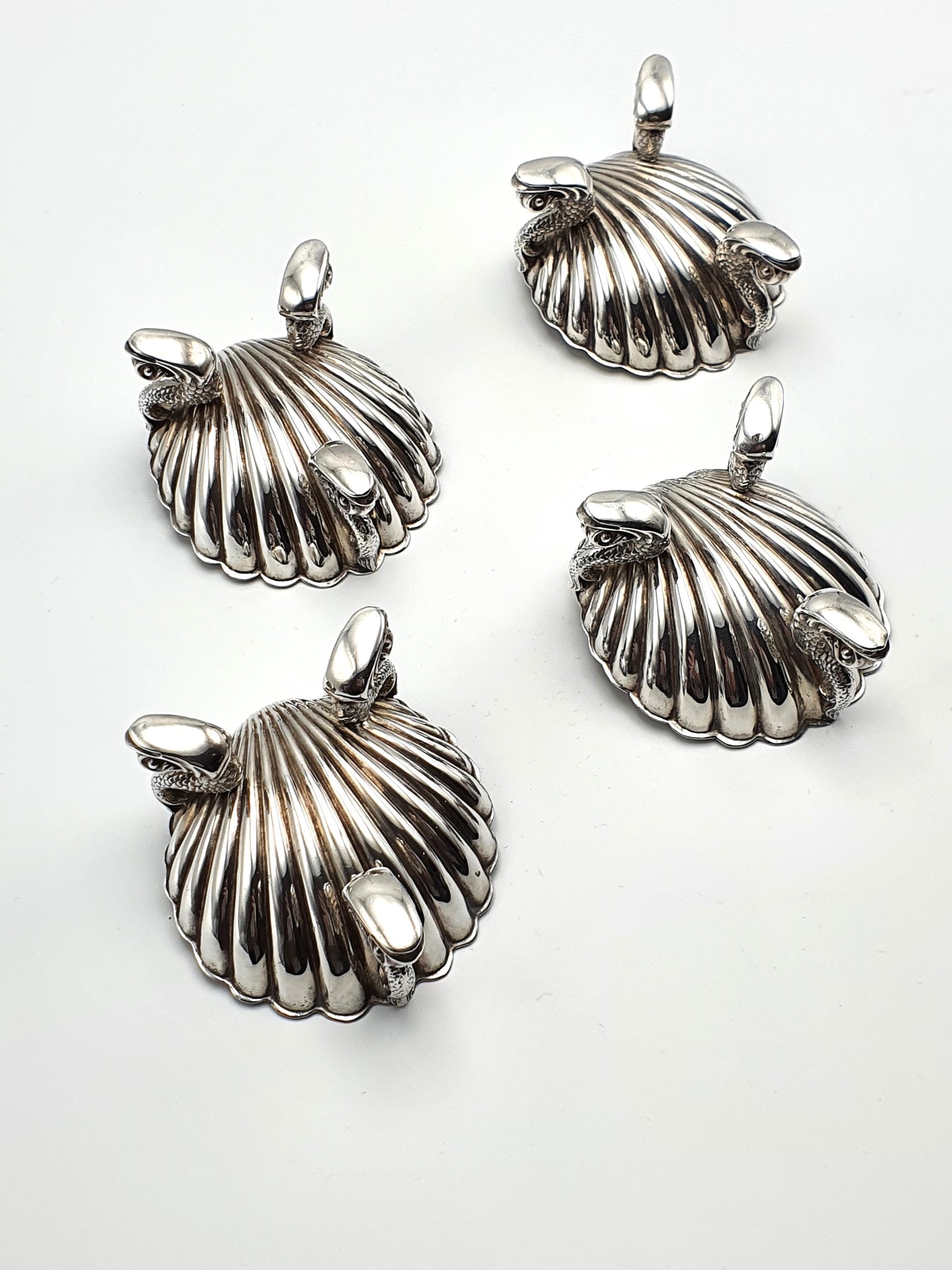 Stylish Set of Four Antique Victorian Silver Shell Salts - London 1869
