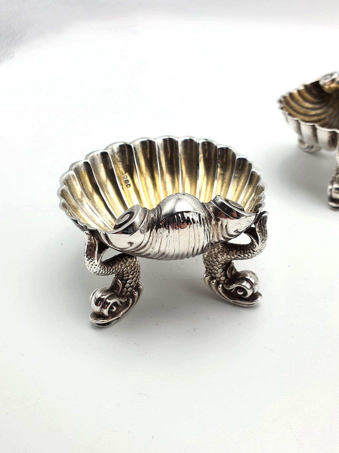 Stylish Set of Four Antique Victorian Silver Shell Salts - London 1869