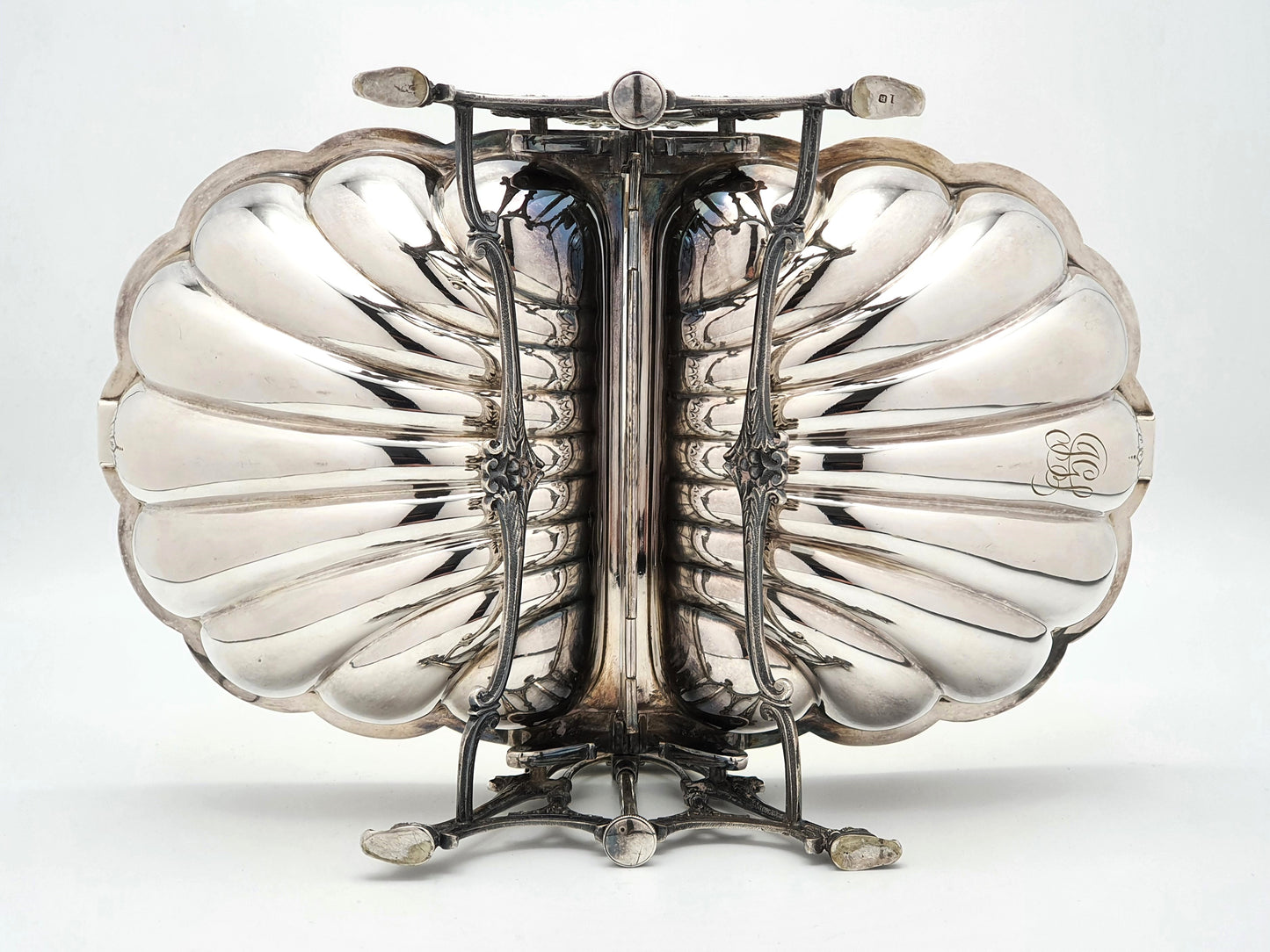 Fantastic Antique Victorian Shell Shaped Folding Biscuit Box - circa 1880