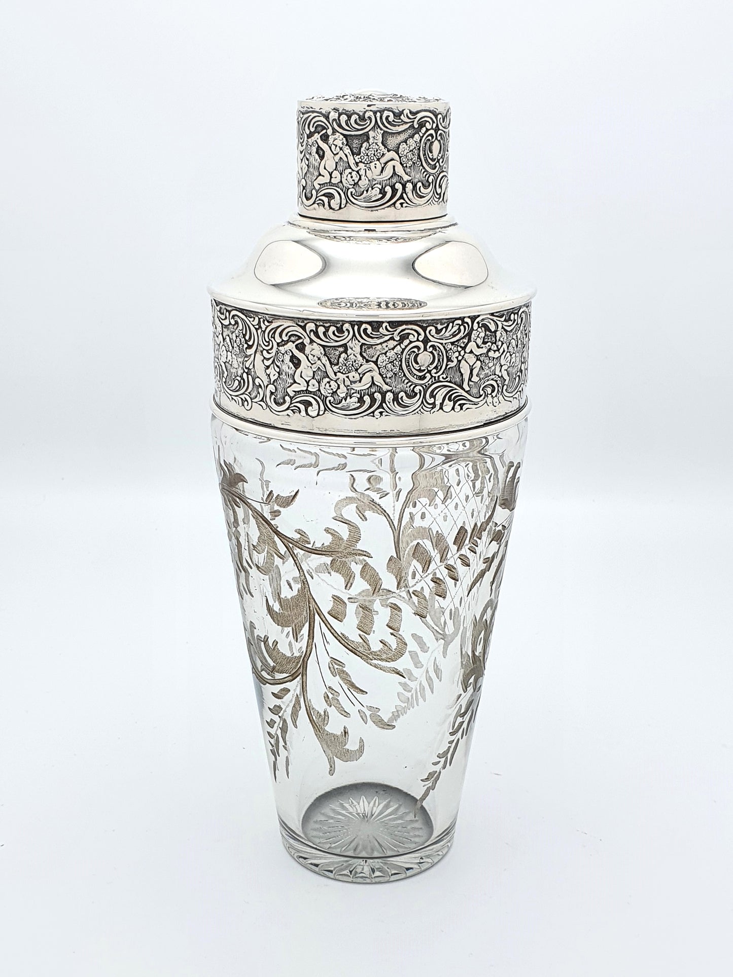 Stunning Large Antique American Sterling Silver & Glass Cocktail Shaker - circa 1900