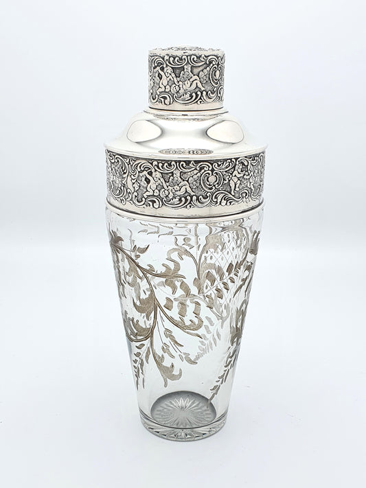 Stunning Large Antique American Sterling Silver & Glass Cocktail Shaker - circa 1900