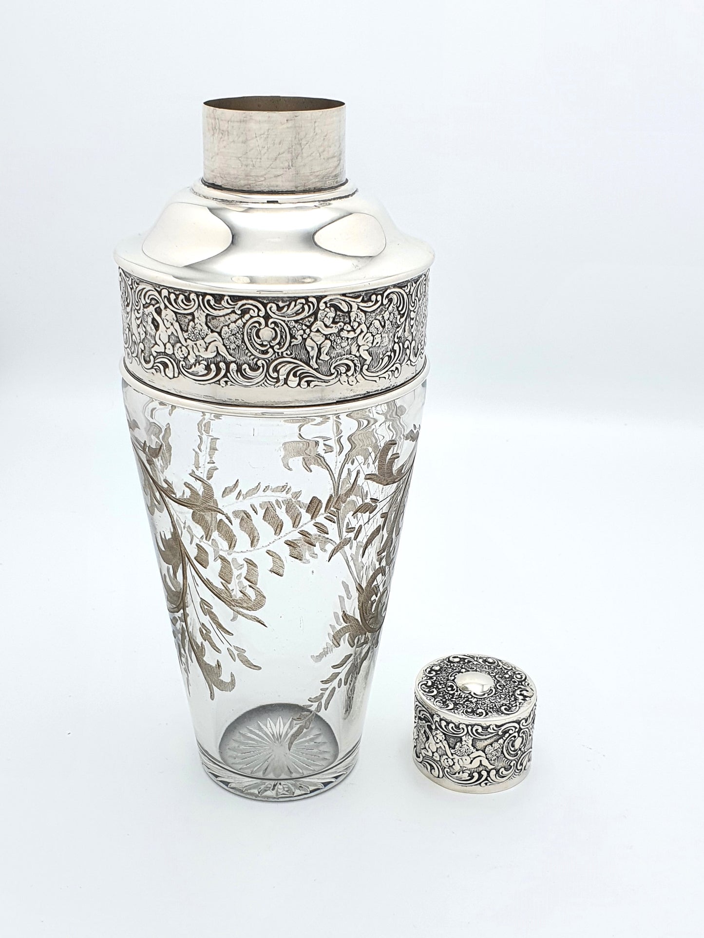 Stunning Large Antique American Sterling Silver & Glass Cocktail Shaker - circa 1900