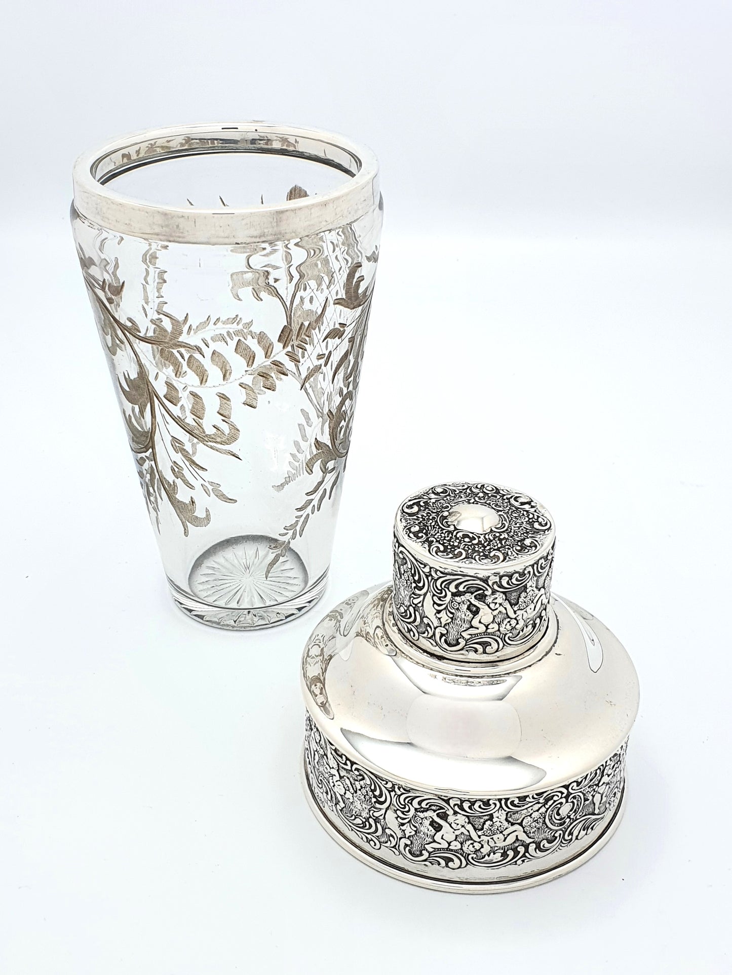Stunning Large Antique American Sterling Silver & Glass Cocktail Shaker - circa 1900