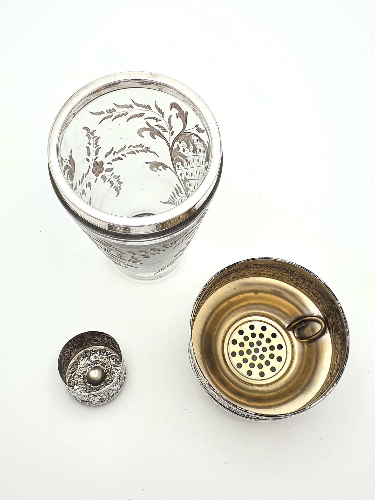 Stunning Large Antique American Sterling Silver & Glass Cocktail Shaker - circa 1900