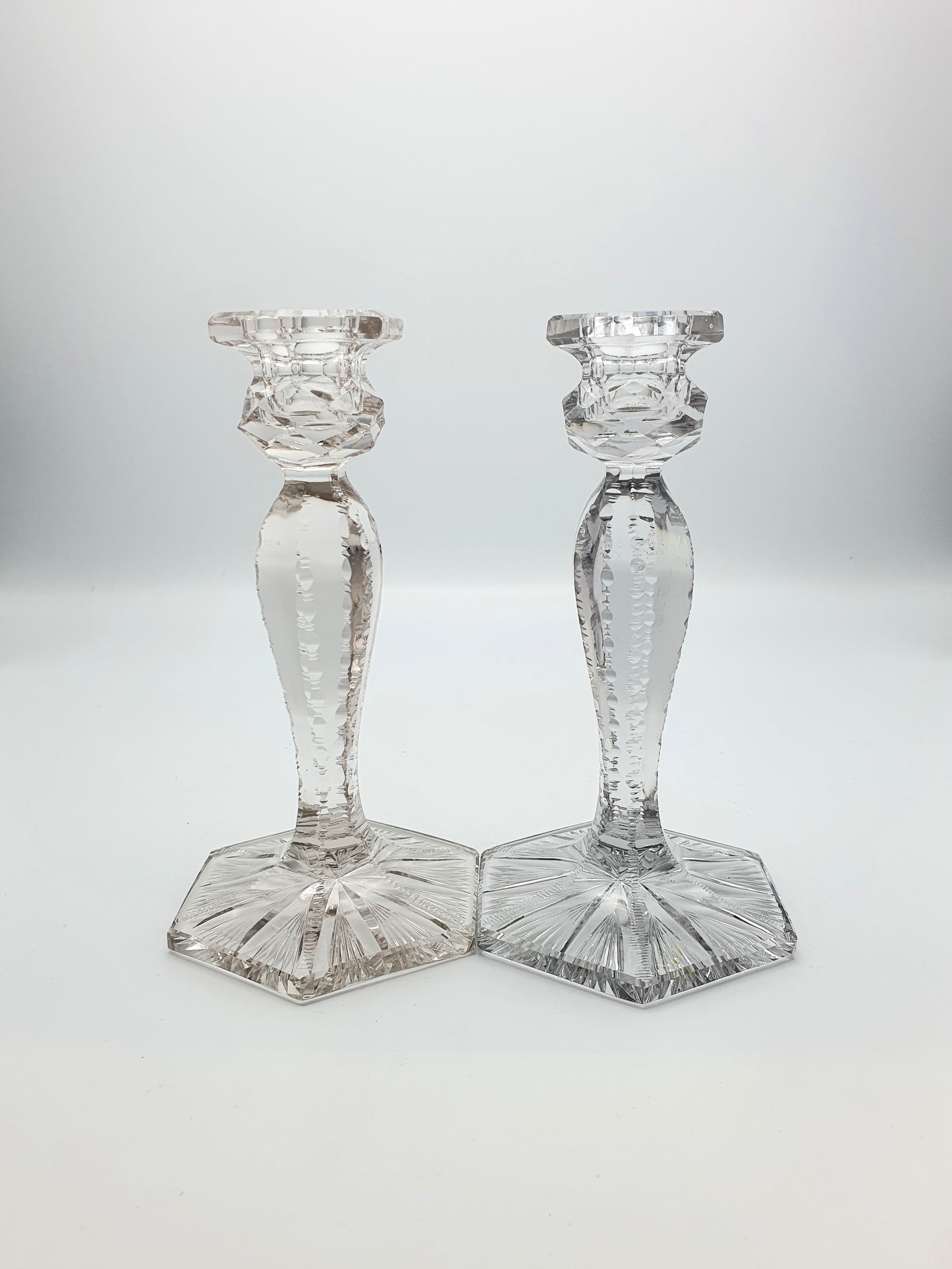 Very Nice Pair of Cut-glass Candlesticks - circa 1920