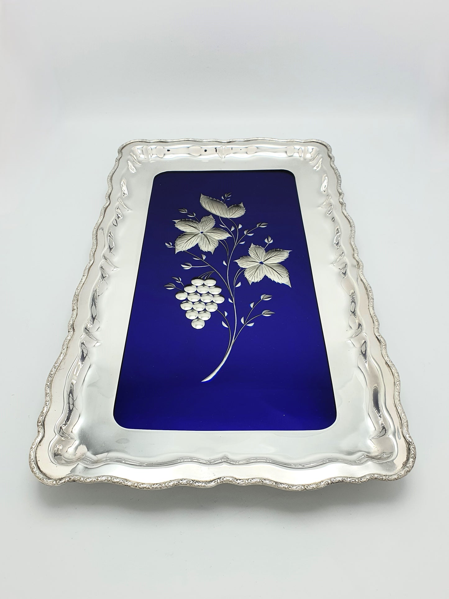 Stunning Silver Plated and Cobalt Blue Mirror Glass Tray - circa 1920