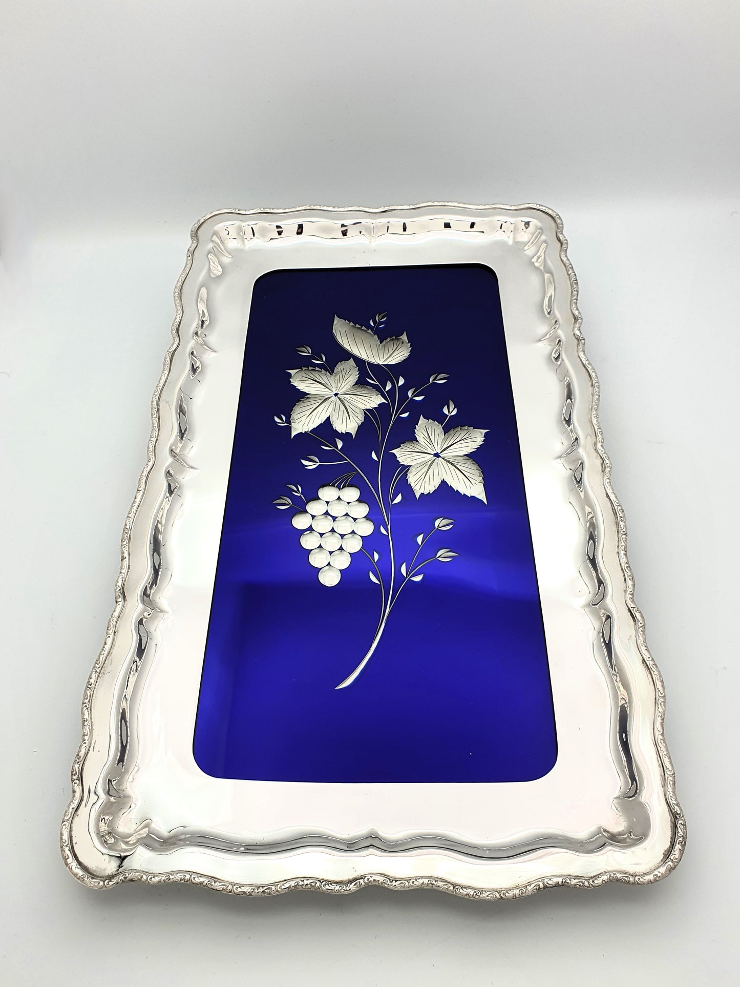 Stunning Silver Plated and Cobalt Blue Mirror Glass Tray - circa 1920