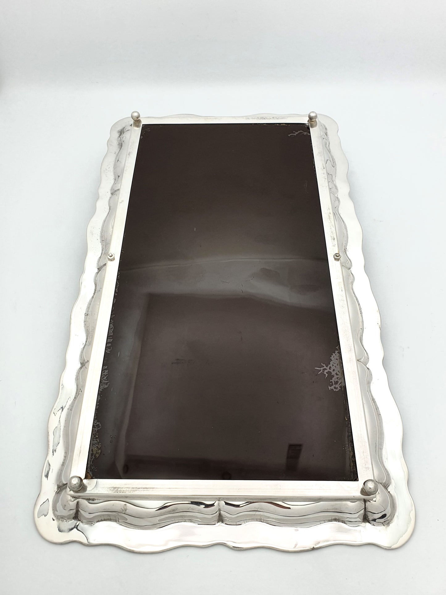 Stunning Silver Plated and Cobalt Blue Mirror Glass Tray - circa 1920