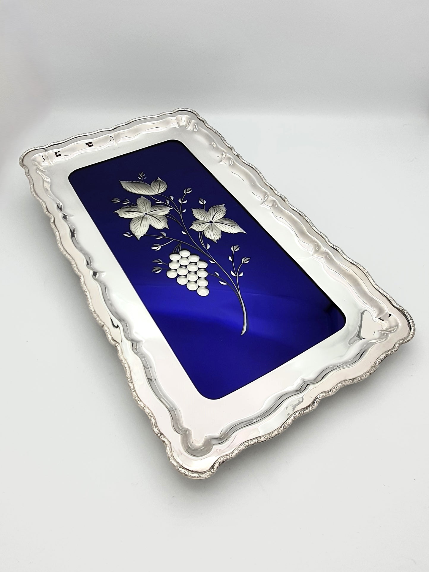 Stunning Silver Plated and Cobalt Blue Mirror Glass Tray - circa 1920