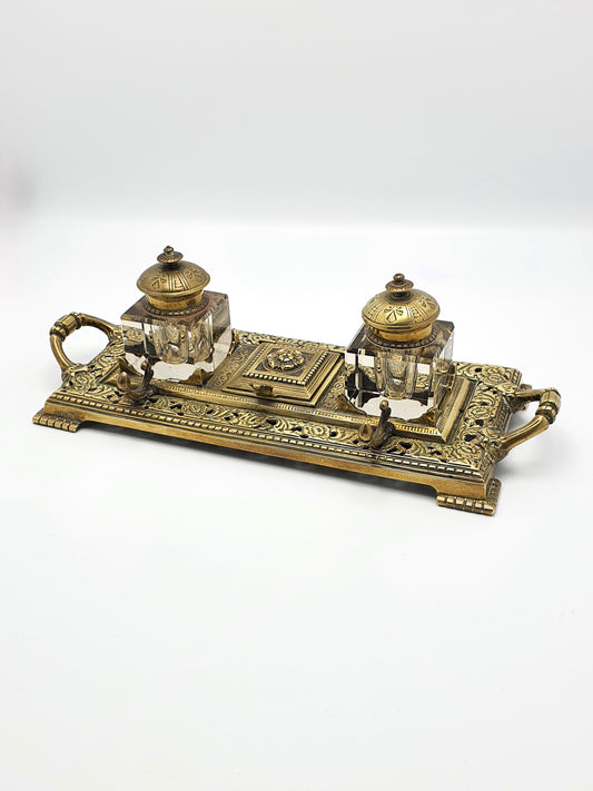 Splendid English Antique Brass Inkstand - circa 1890