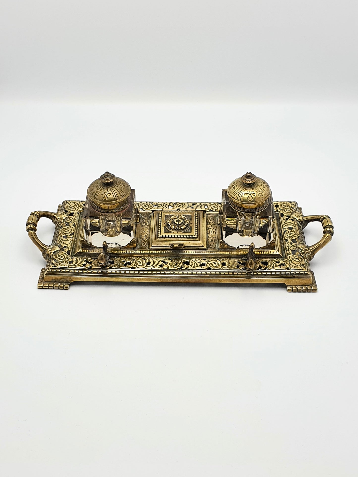Splendid English Antique Brass Inkstand - circa 1890