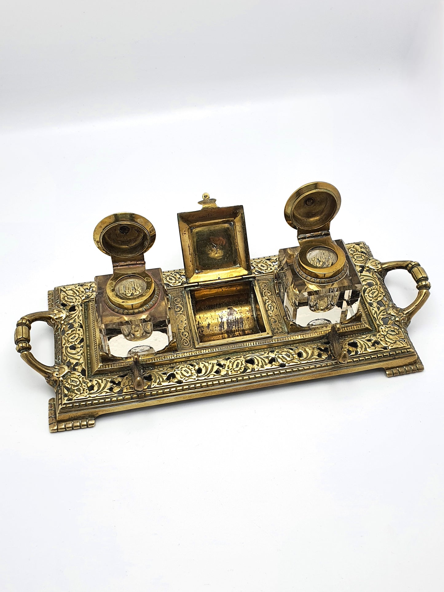 Splendid English Antique Brass Inkstand - circa 1890