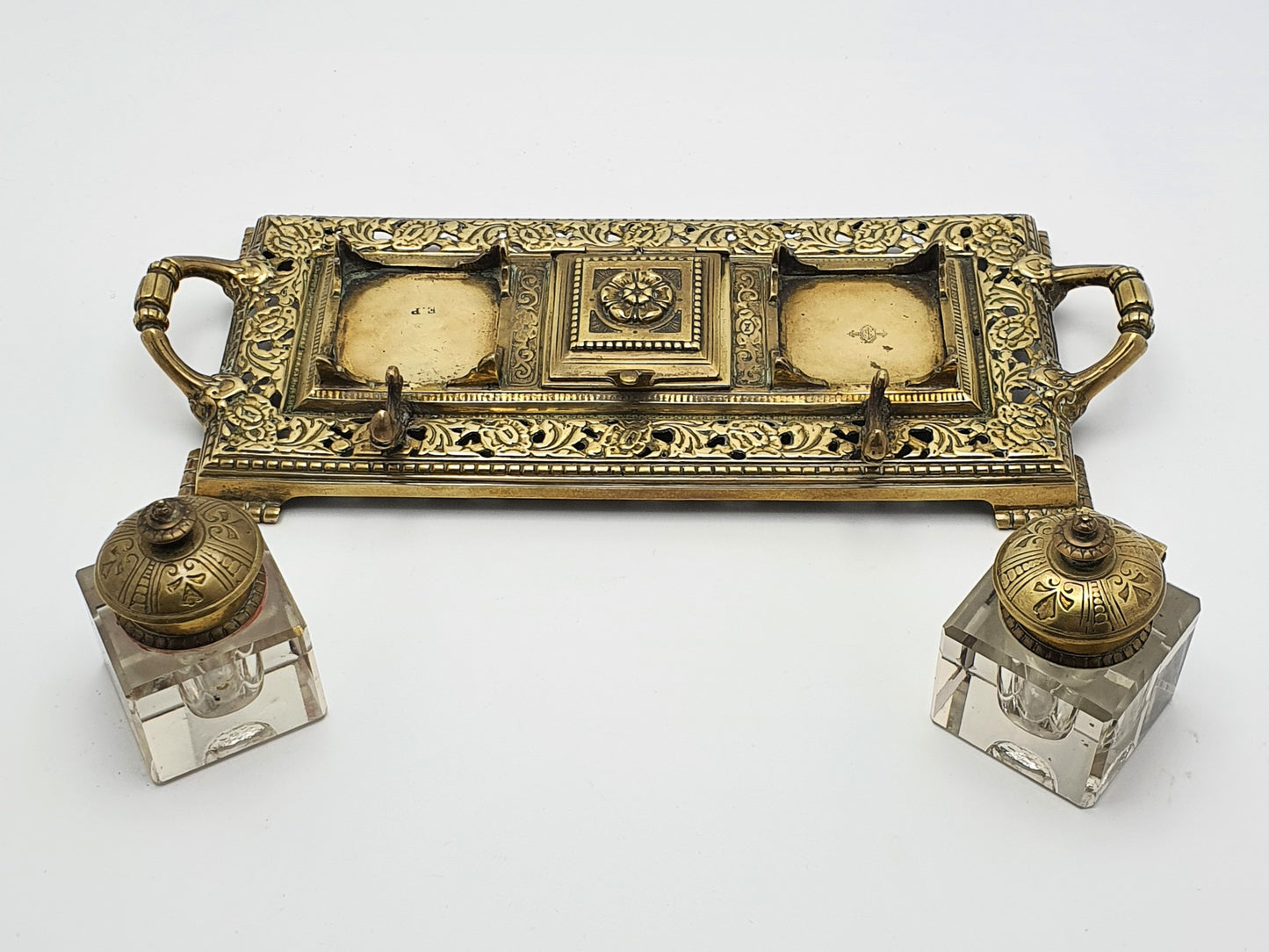 Splendid English Antique Brass Inkstand - circa 1890