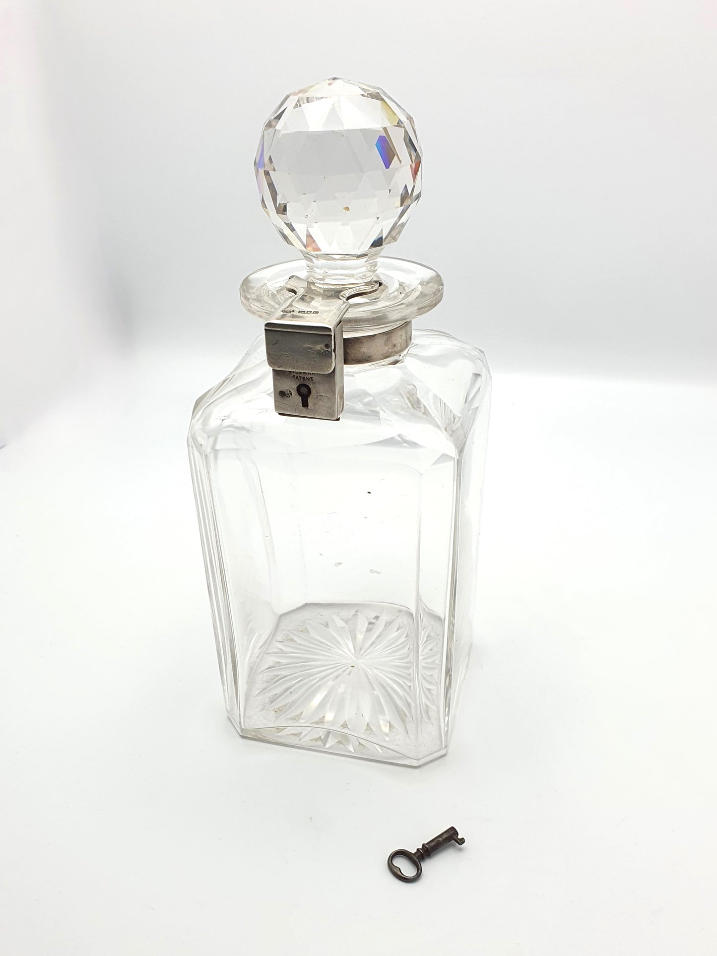 Stunning Antique Edwardian Silver and Cut-Crystal Locking Decanter - 1907