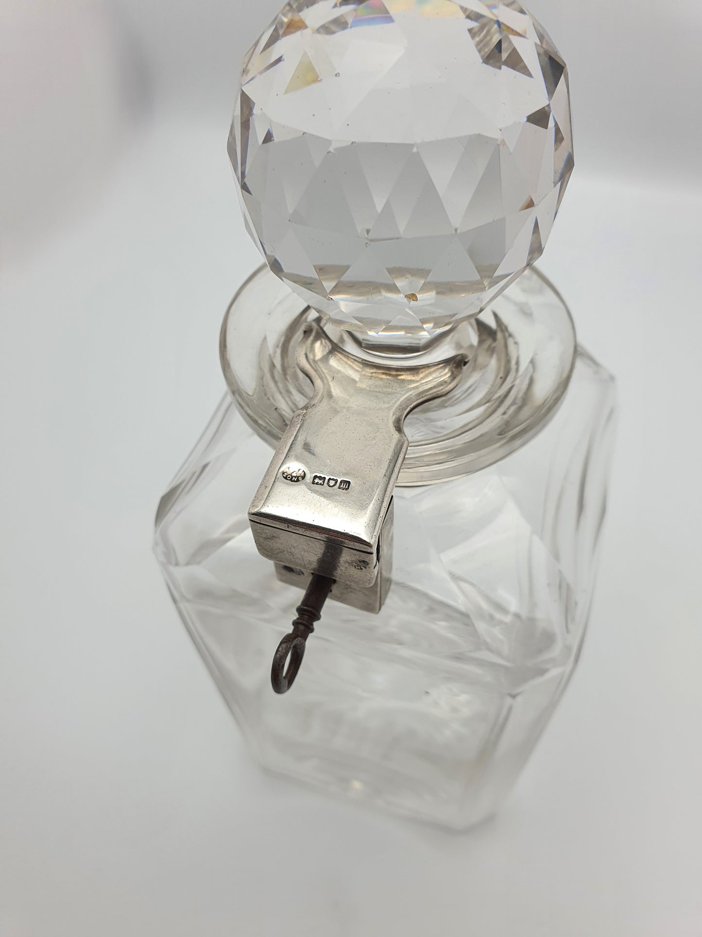 Stunning Antique Edwardian Silver and Cut-Crystal Locking Decanter - 1907