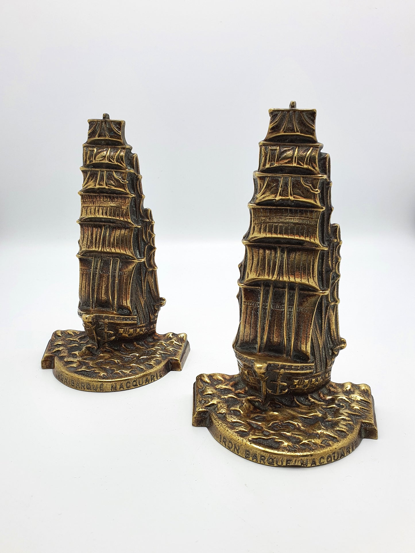 Wonderful Pair of Tall Ship Brass Book Ends - circa 1930