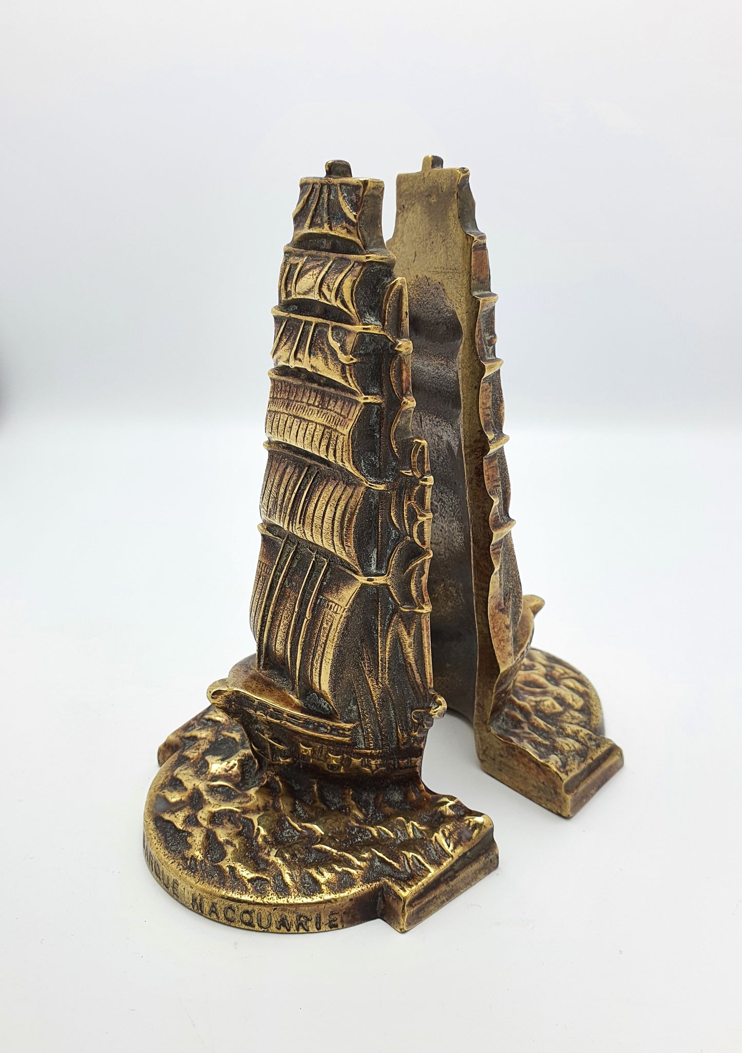 Wonderful Pair of Tall Ship Brass Book Ends - circa 1930