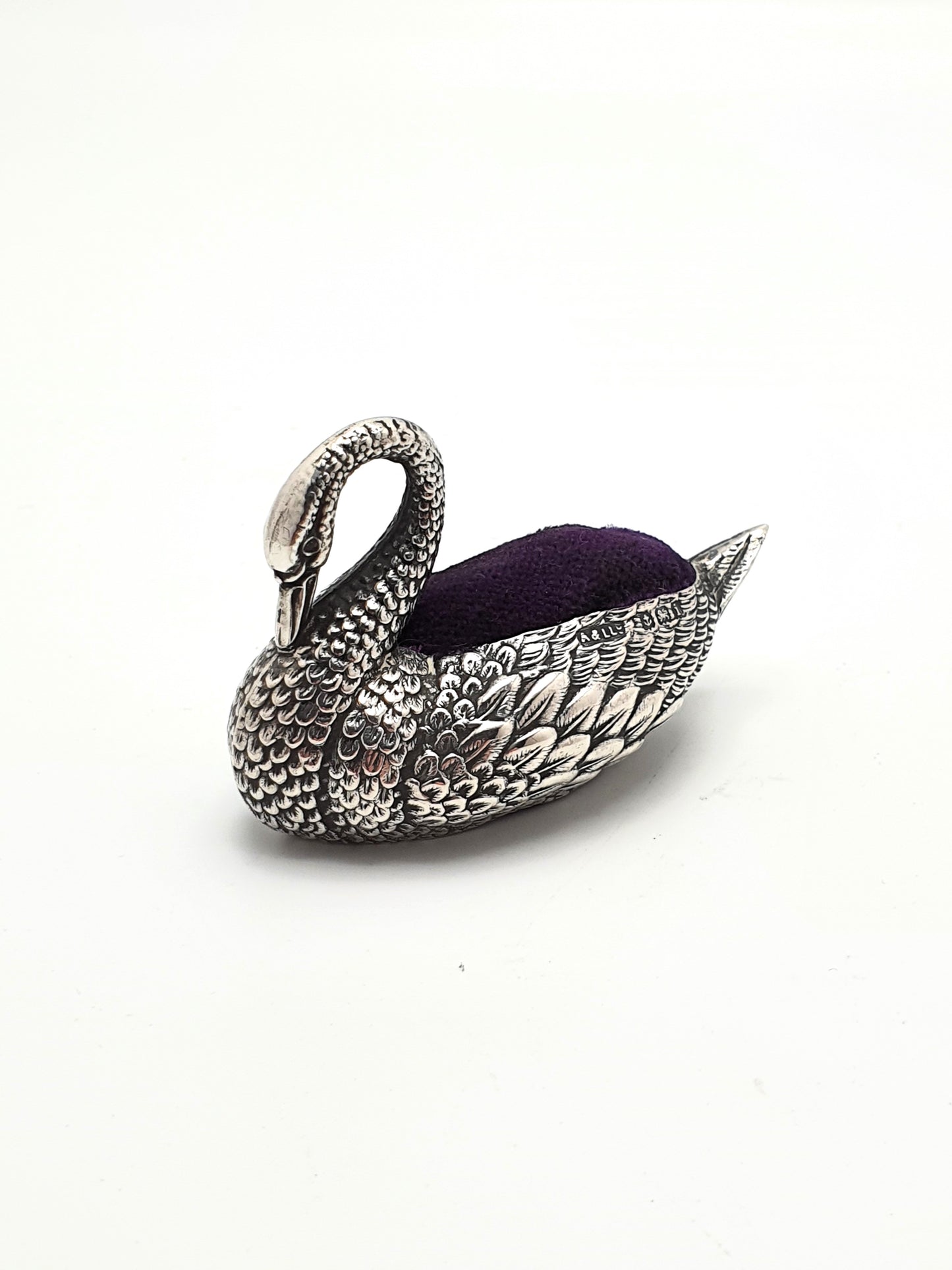 Gorgeous Antique Edwardian Silver Swan Pin Cushion - 1908