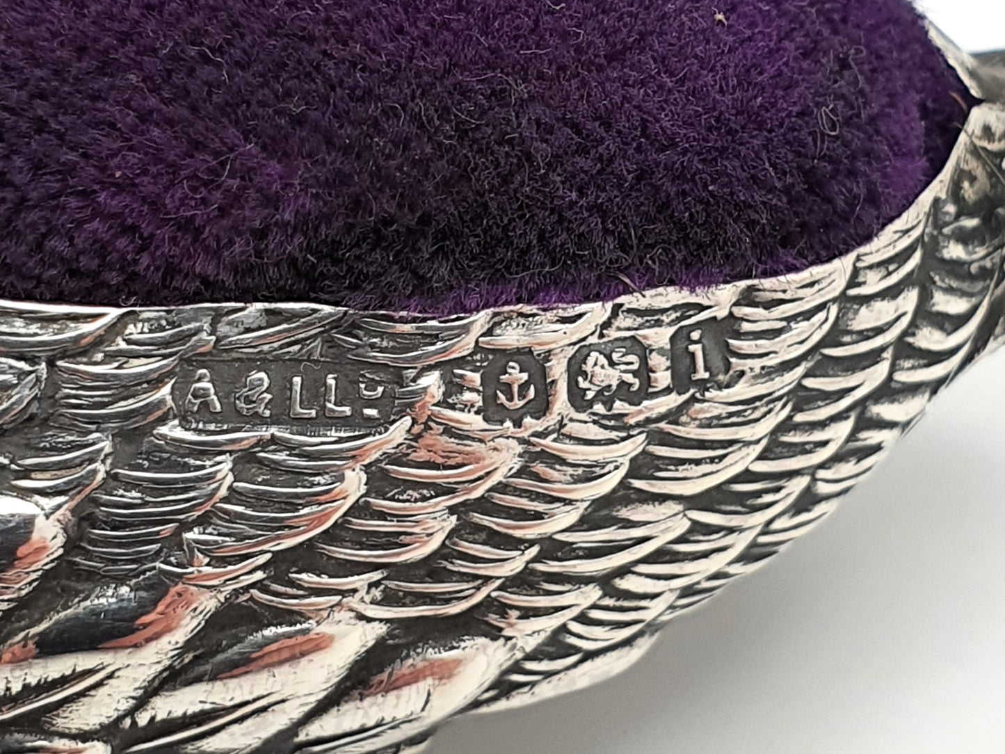 Gorgeous Antique Edwardian Silver Swan Pin Cushion - 1908