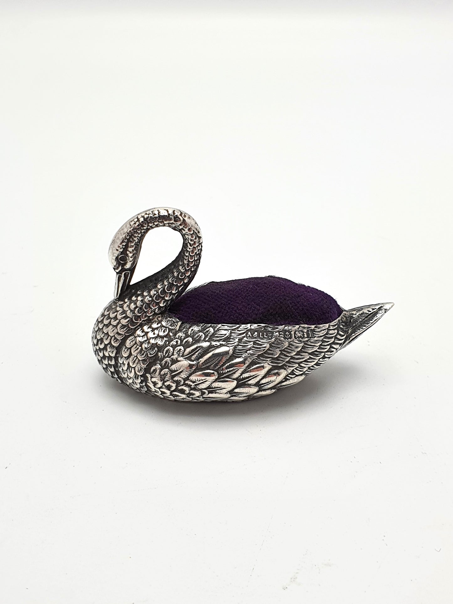 Gorgeous Antique Edwardian Silver Swan Pin Cushion - 1908