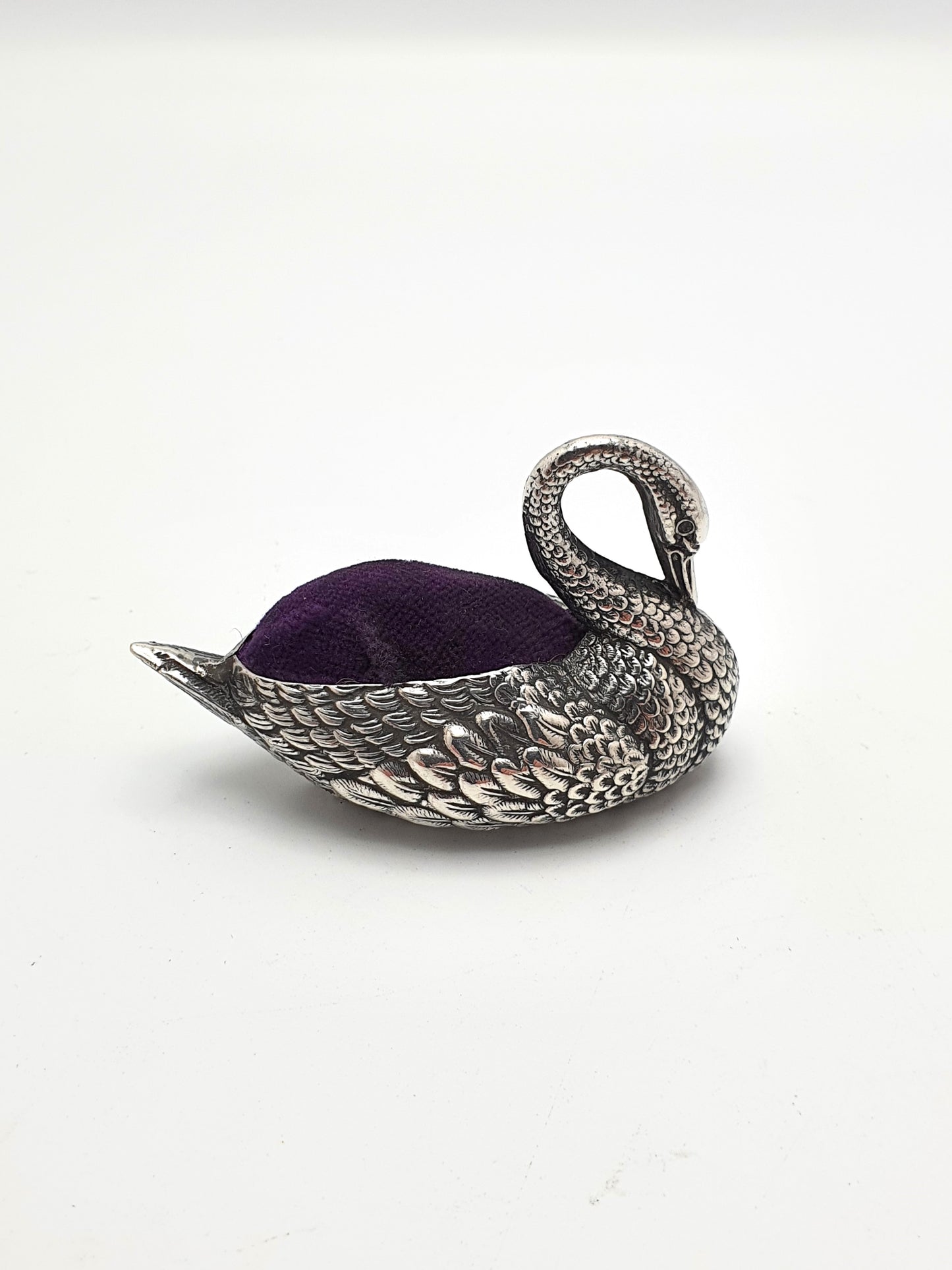 Gorgeous Antique Edwardian Silver Swan Pin Cushion - 1908