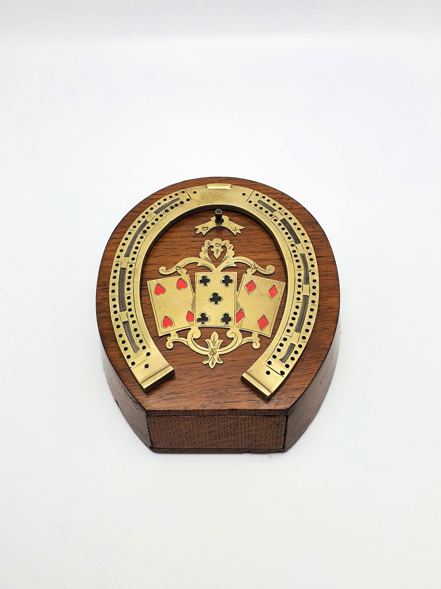 Splendid Victorian Oak and Brass Cribbage Board - circa 1890