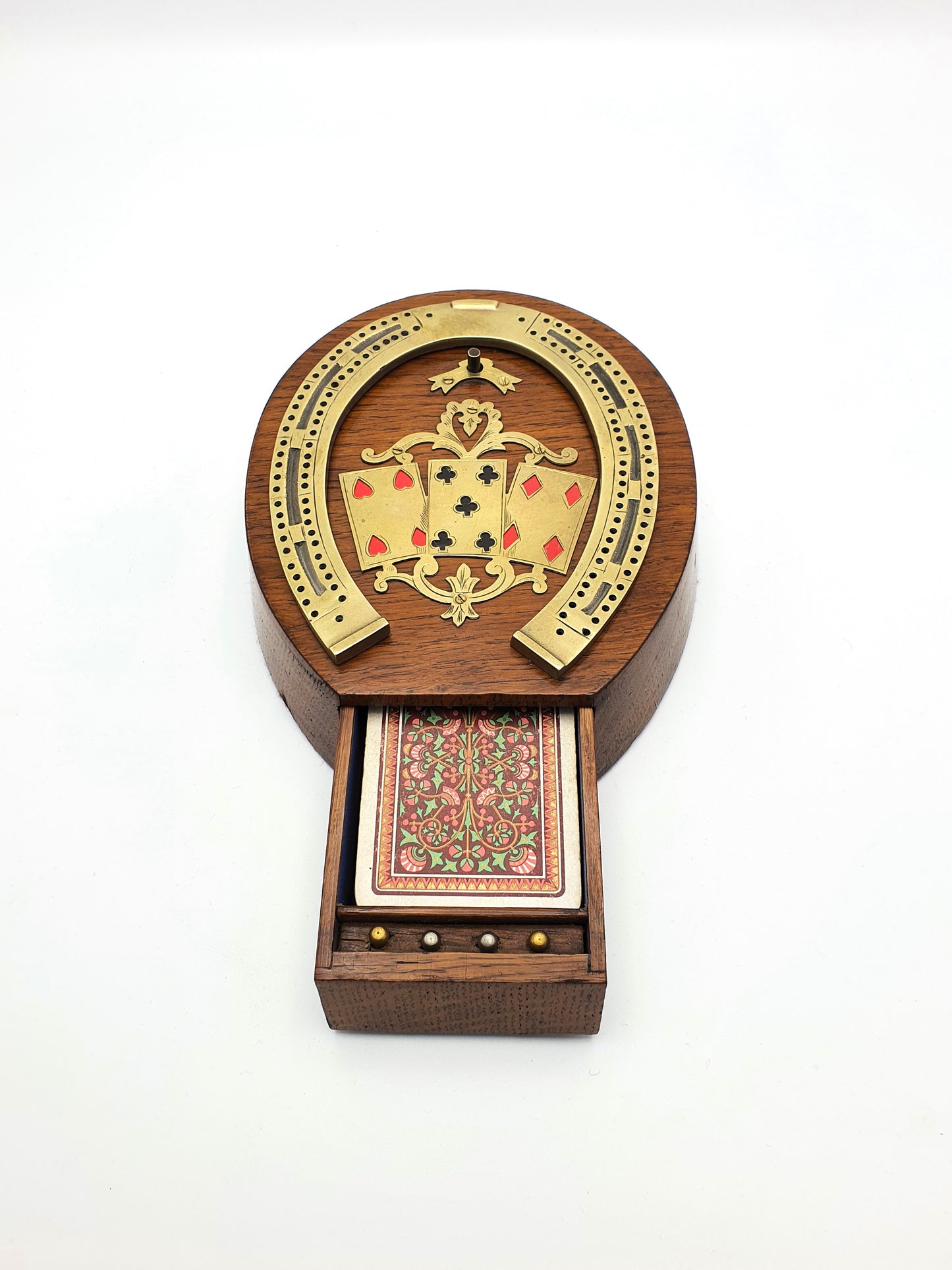 Splendid Victorian Oak and Brass Cribbage Board - circa 1890