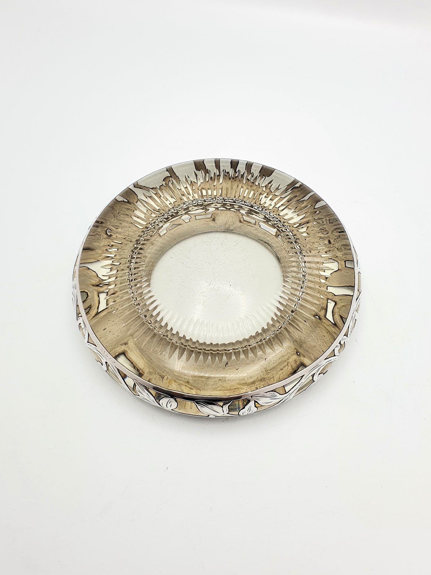 Fabulous Antique Sterling Silver & Cut Glass Ash Tray - circa 1900