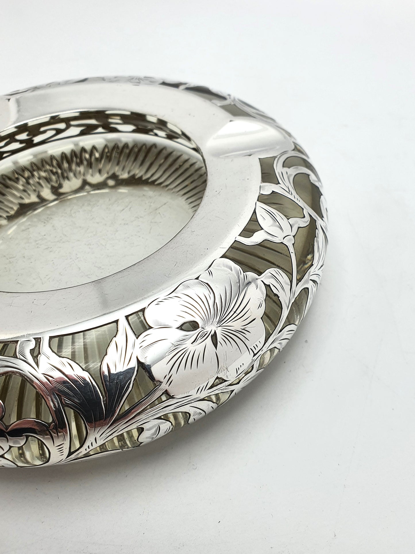 Fabulous Antique Sterling Silver & Cut Glass Ash Tray - circa 1900