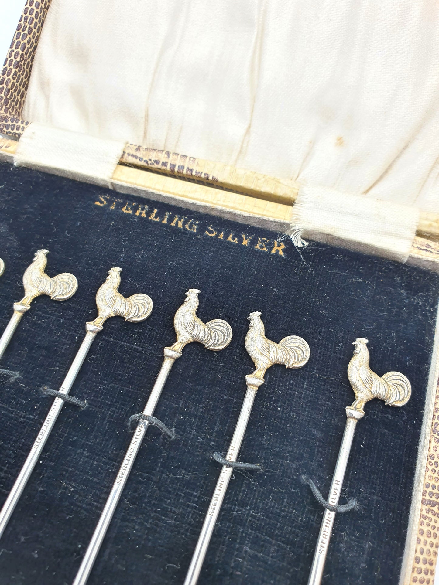 Nice Boxed Set of 6 Sterling Silver Cocktail Sticks - circa 1930