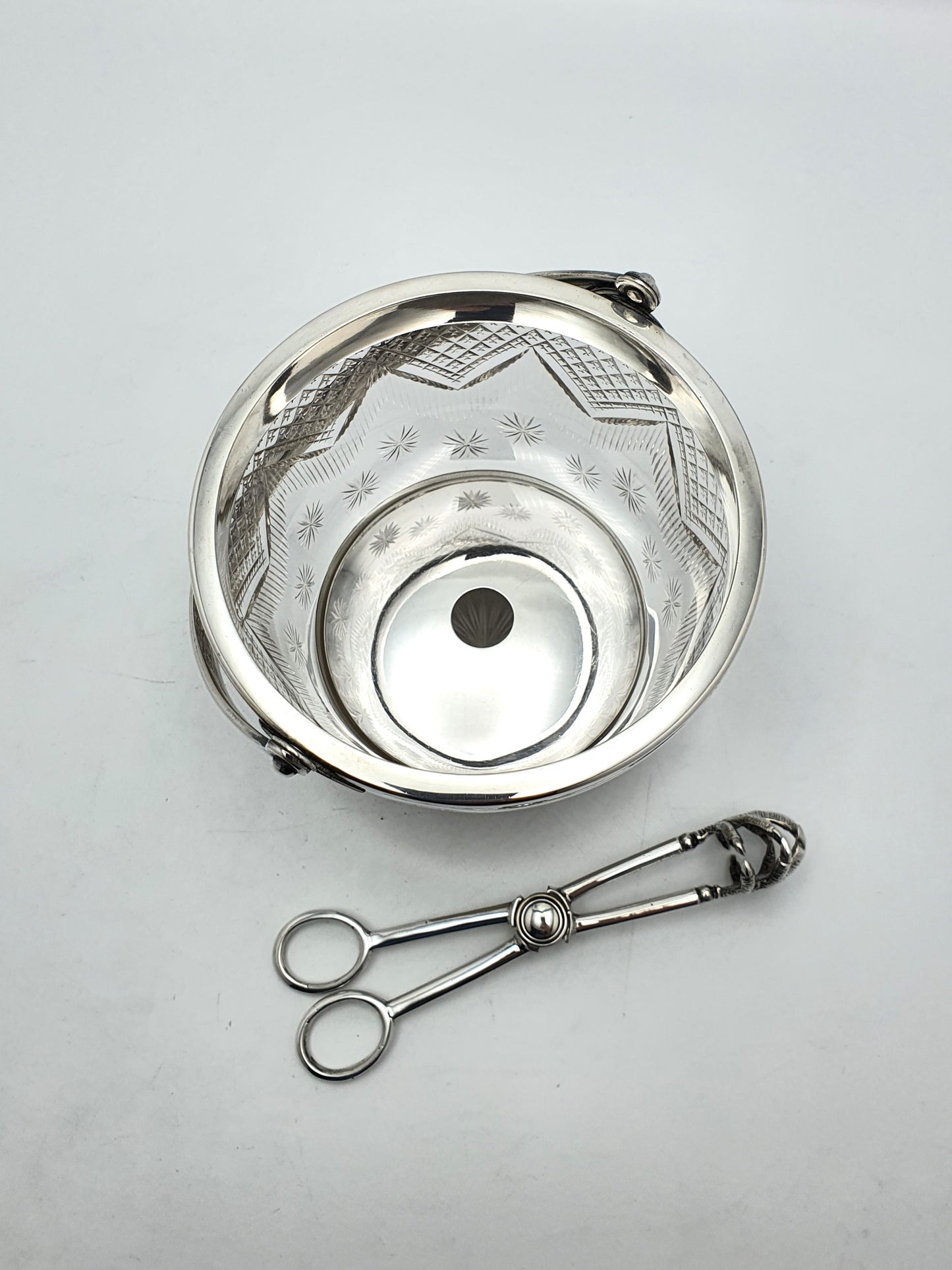Art Deco Cut Glass Ice Bucket with Tongs - circa 1930