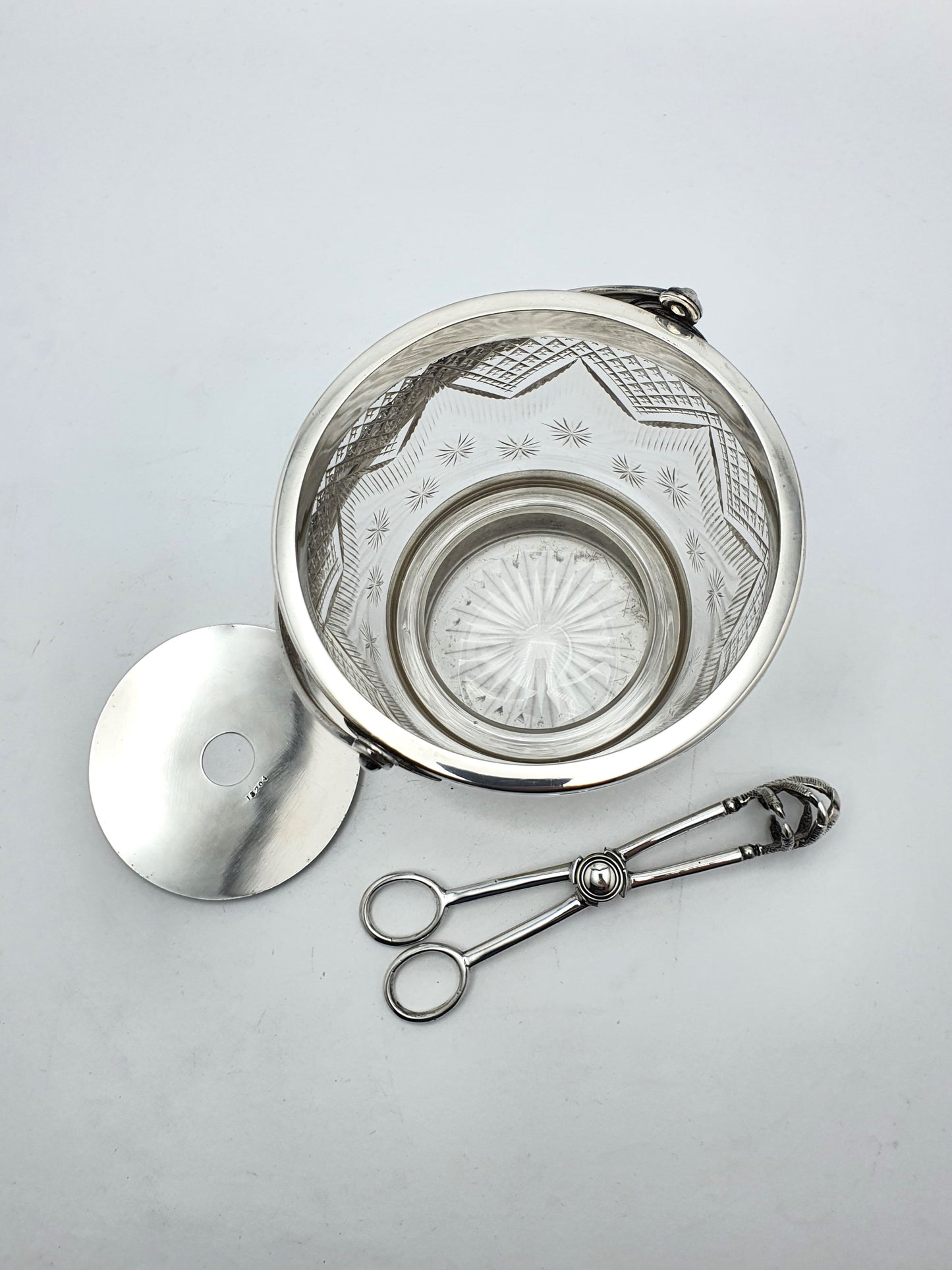 Art Deco Cut Glass Ice Bucket with Tongs - circa 1930