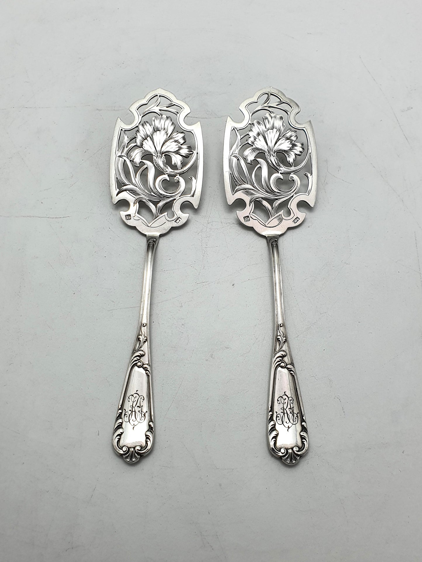 Nice Continental Pair of Solid Silver Servers – circa 1900