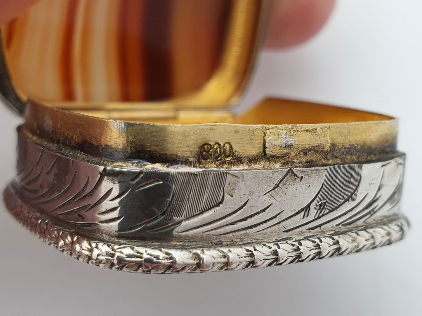 Nice Vintage Continental Silver and Polished Stone Topped Pill Box – circa 1960