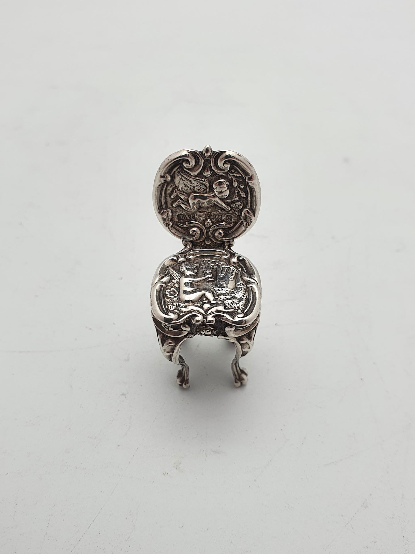 Lovely Edwardian Miniature Solid Silver Chair - 1902