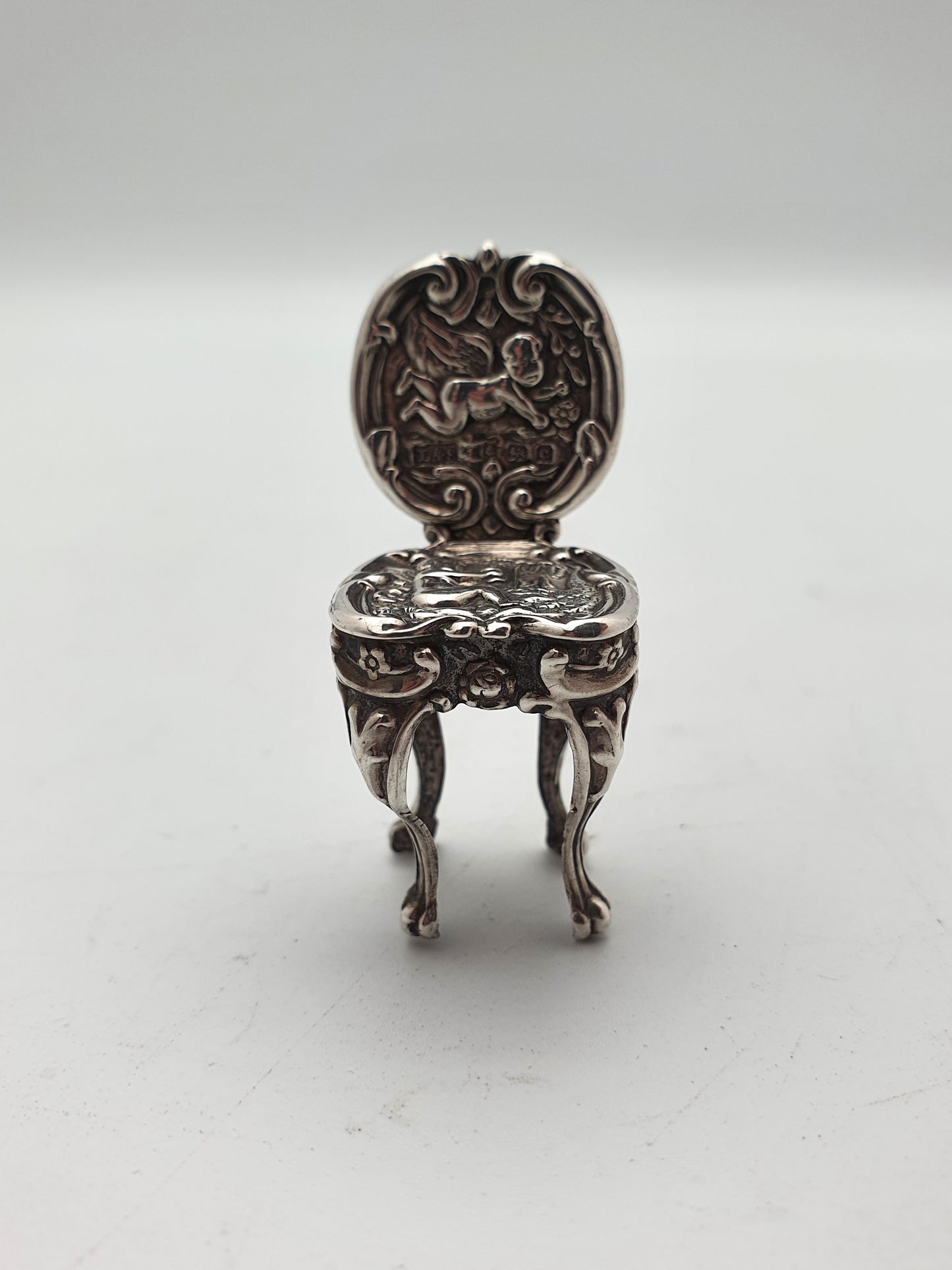 Lovely Edwardian Miniature Solid Silver Chair - 1902
