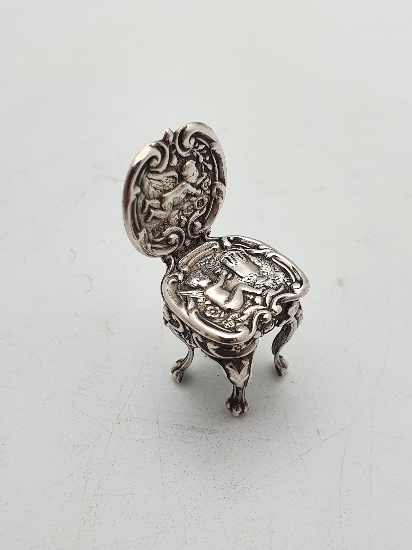 Lovely Edwardian Miniature Solid Silver Chair - 1902