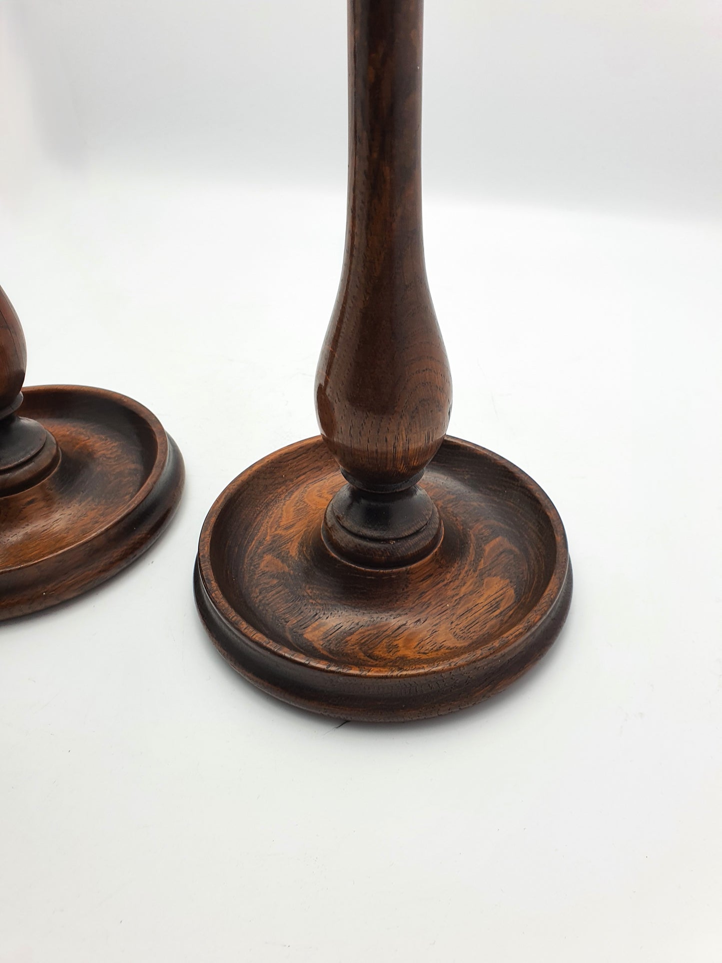 Stylish Pair of Oak and Brass Candlesticks - circa 1920