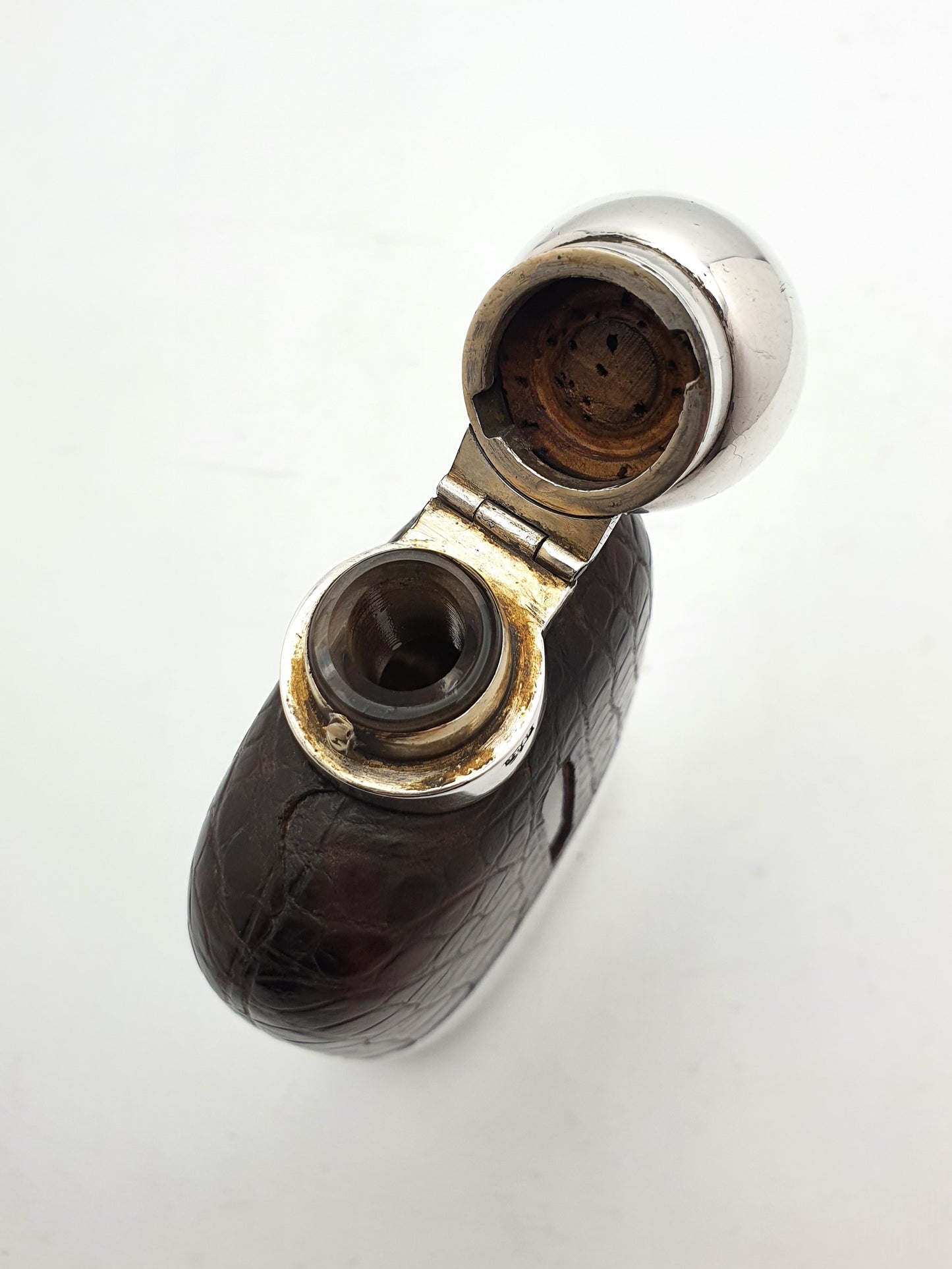 Handsome English Antique Silver Plate and Leather Hip Flask - circa 1920