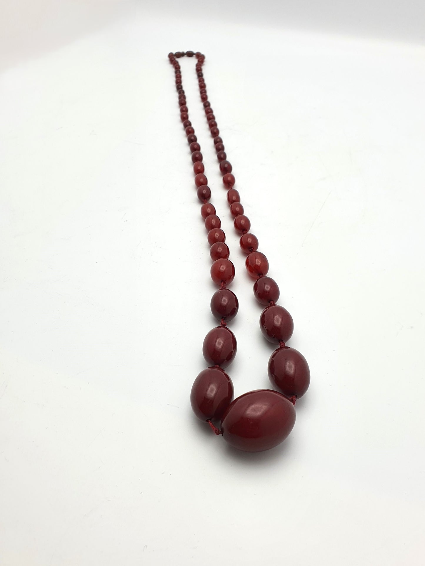Bakelite Faux Cherry Red Amber Bead Necklace – circa 1930