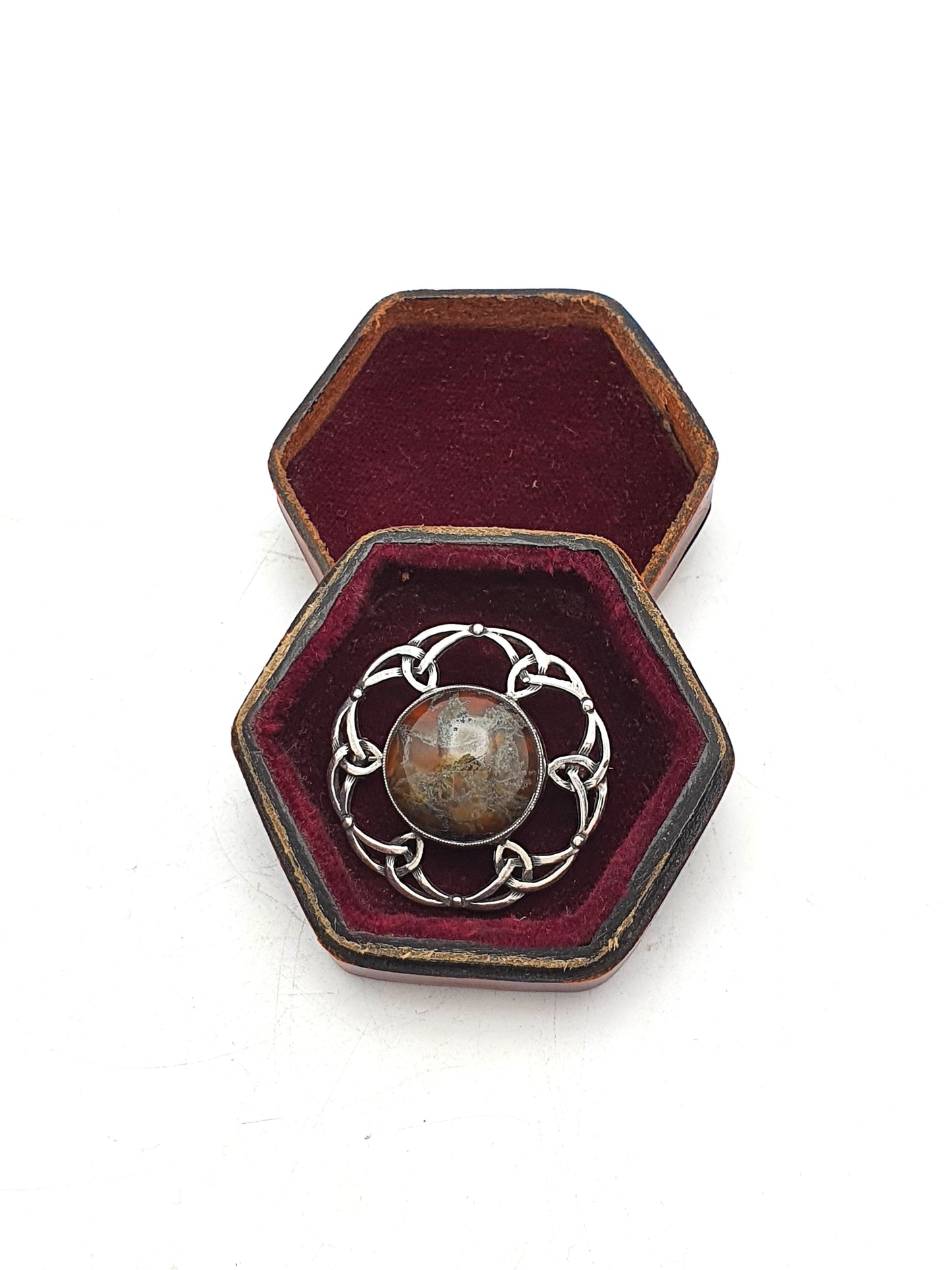 Lovely Iona Scottish Silver and Moss Agate Brooch – circa 1930