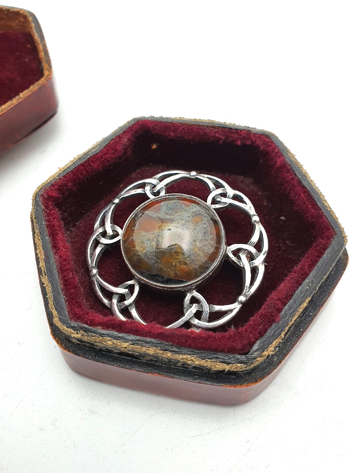 Lovely Iona Scottish Silver and Moss Agate Brooch – circa 1930
