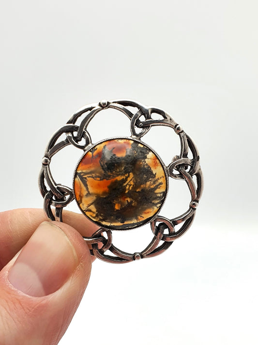 Lovely Iona Scottish Silver and Moss Agate Brooch – circa 1930